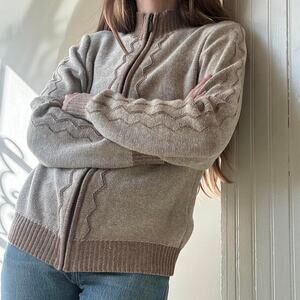 Vintage Christopher & Banks Beige Zip Sweater Small Natural